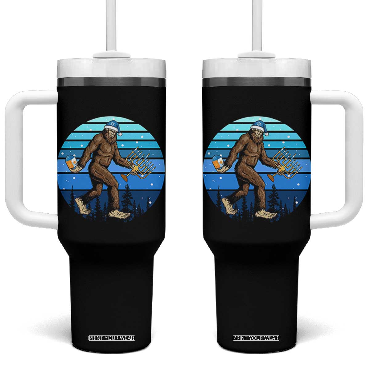 Funny Christmas Hanukkah Bigfoot Lover Tumbler With Handle Jewish Holiday Gift TS12 One Size: 40 oz Black Print Your Wear