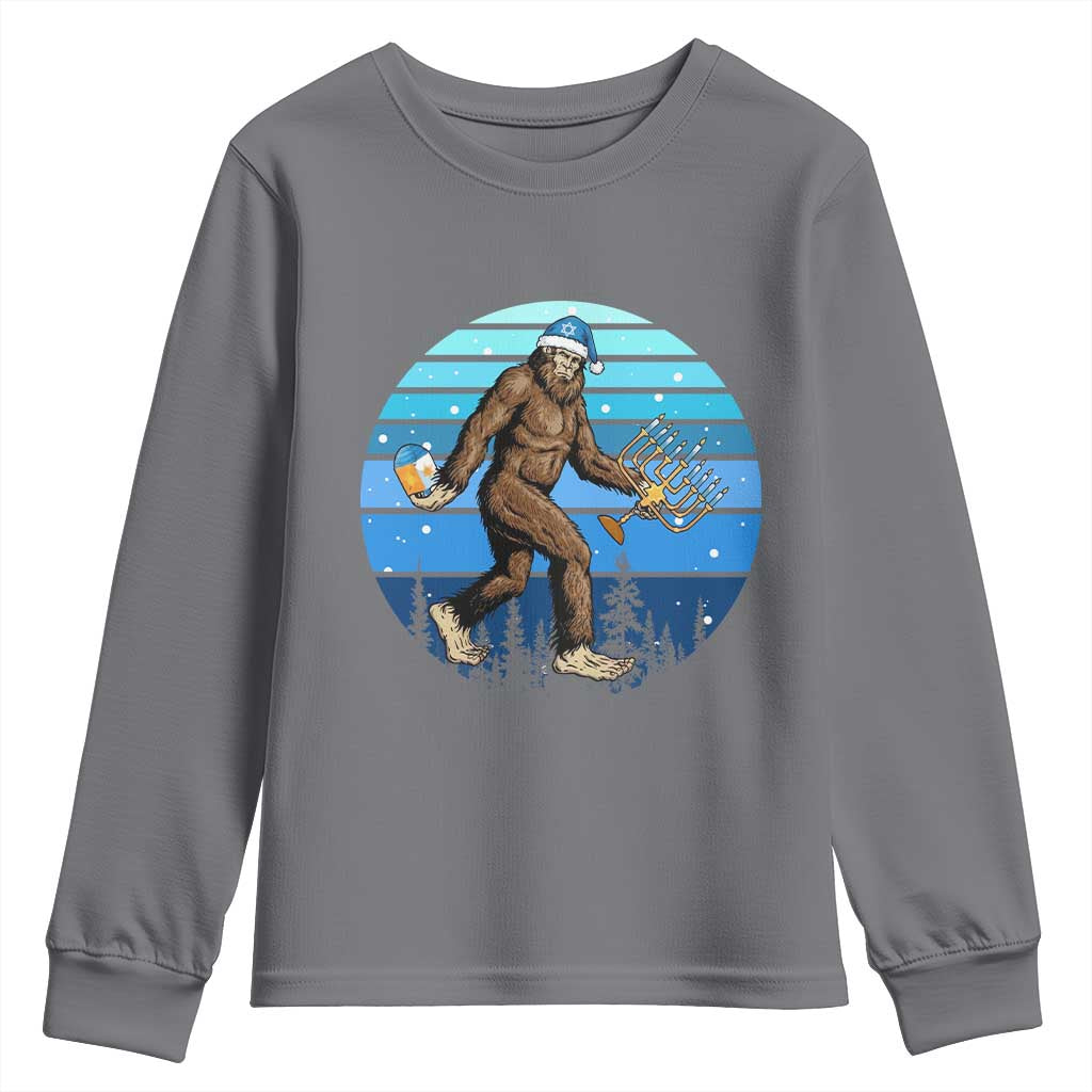Funny Christmas Hanukkah Bigfoot Lover Youth Sweatshirt Jewish Holiday Gift TS12 Charcoal Print Your Wear
