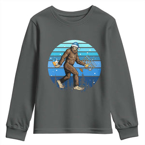 Funny Christmas Hanukkah Bigfoot Lover Youth Sweatshirt Jewish Holiday Gift TS12 Dark Heather Print Your Wear