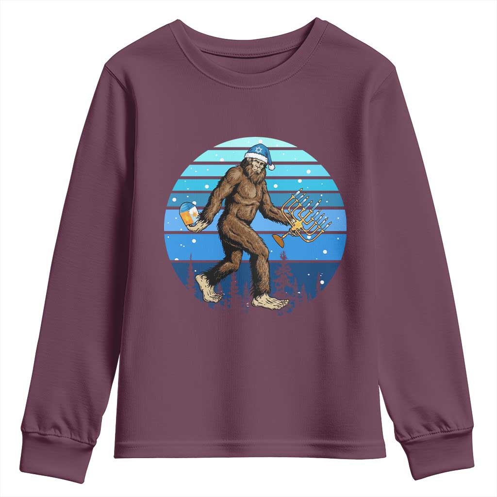 Funny Christmas Hanukkah Bigfoot Lover Youth Sweatshirt Jewish Holiday Gift TS12 Maroon Print Your Wear