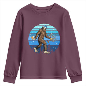 Funny Christmas Hanukkah Bigfoot Lover Youth Sweatshirt Jewish Holiday Gift TS12 Maroon Print Your Wear
