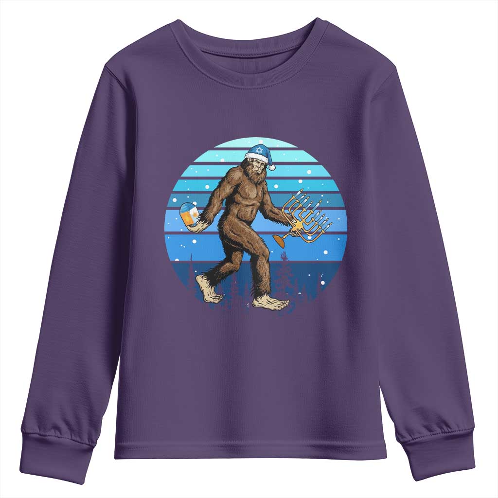 Funny Christmas Hanukkah Bigfoot Lover Youth Sweatshirt Jewish Holiday Gift TS12 Purple Print Your Wear