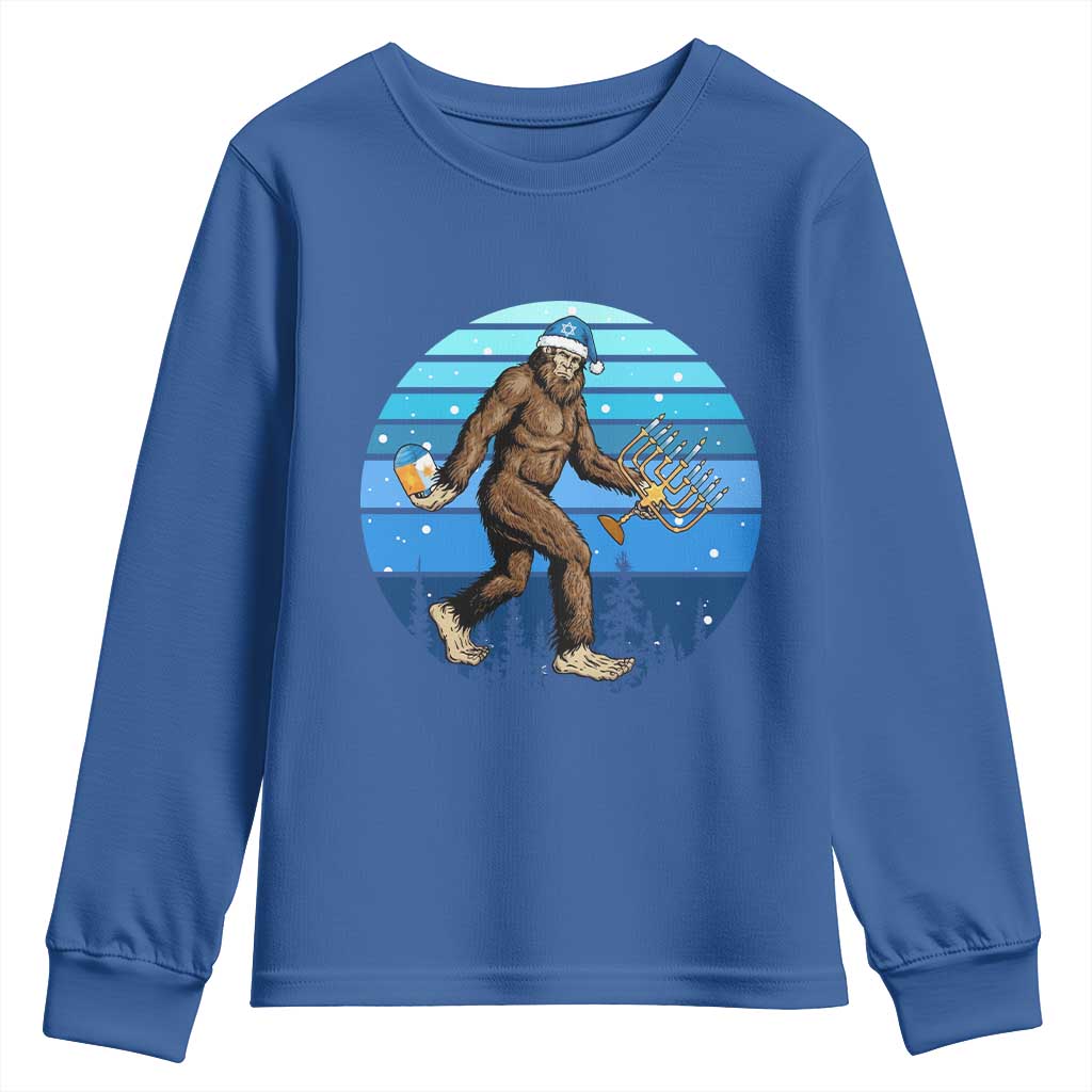 Funny Christmas Hanukkah Bigfoot Lover Youth Sweatshirt Jewish Holiday Gift TS12 Royal Blue Print Your Wear