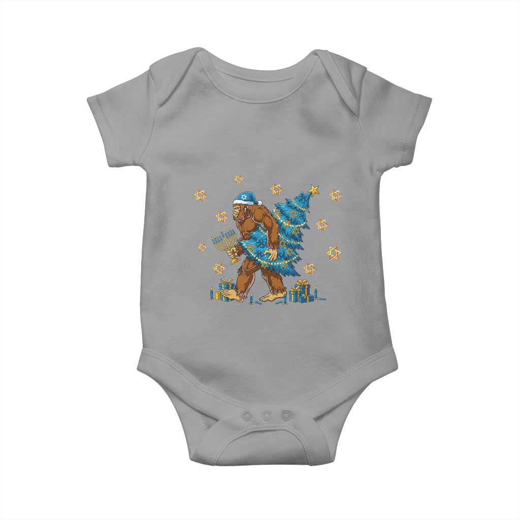 Funny Hanukkah Bigfoot Lover Jewish Holiday Gift Baby Onesie TS12 Sport Gray Print Your Wear