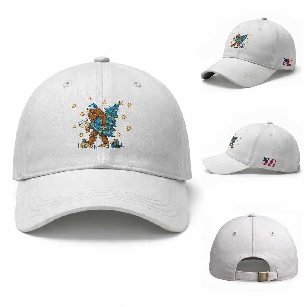 Funny Hanukkah Bigfoot Lover Jewish Holiday Gift Baseball Cap TS12 Baseball Cap Universal Fit White Print Your Wear