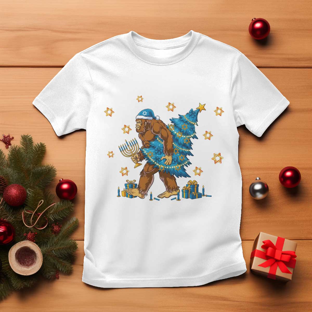 Funny Hanukkah Bigfoot Lover Jewish Holiday Gift T Shirt TS12 White Print Your Wear