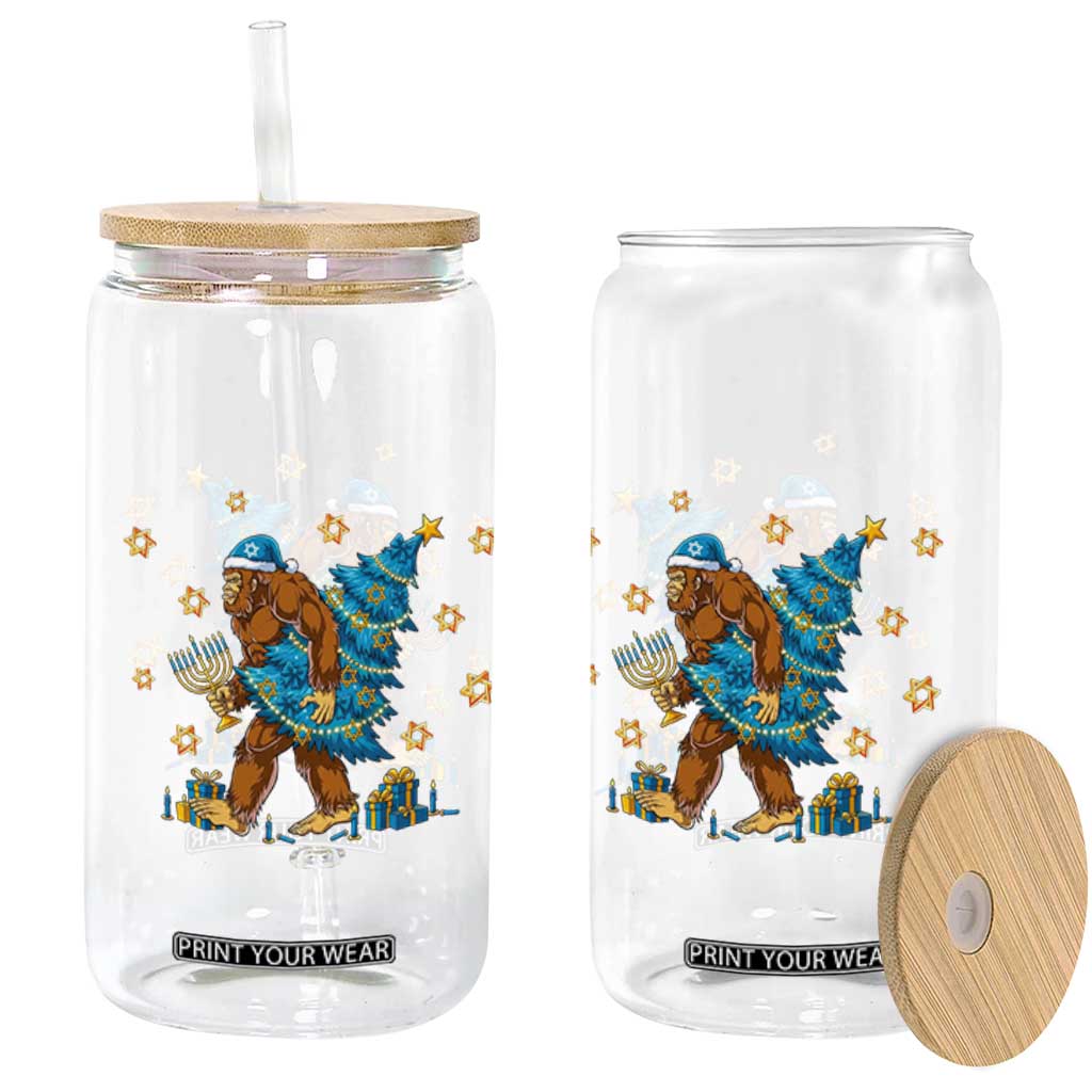 Funny Hanukkah Bigfoot Lover Jewish Holiday Gift Glass Can TS12 Print Your Wear