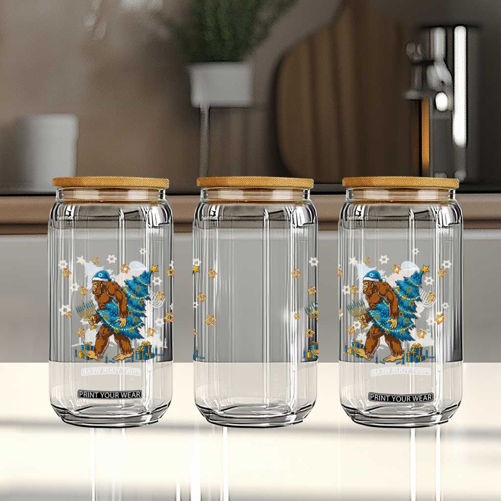 Funny Hanukkah Bigfoot Lover Jewish Holiday Gift Glass Can TS12 Print Your Wear