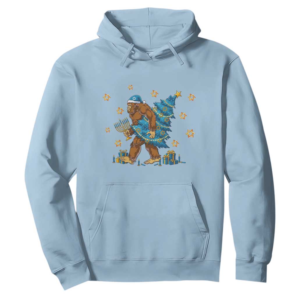 Funny Hanukkah Bigfoot Lover Jewish Holiday Gift Hoodie TS12 Light Blue Print Your Wear