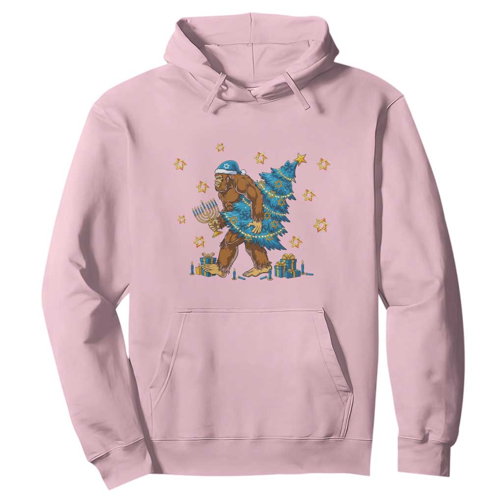 Funny Hanukkah Bigfoot Lover Jewish Holiday Gift Hoodie TS12 Light Pink Print Your Wear