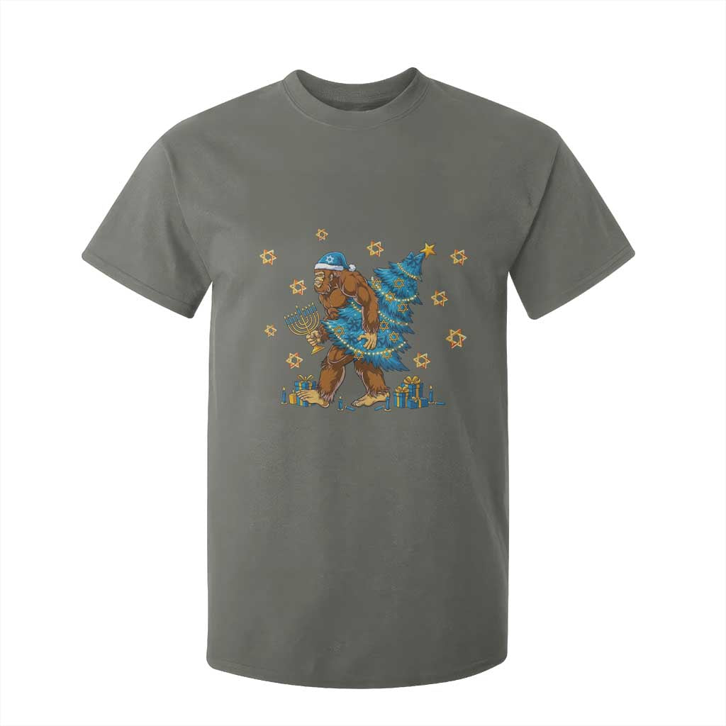 Funny Hanukkah Bigfoot Lover Jewish Holiday Gift T Shirt For Kid TS12 Military Green Print Your Wear