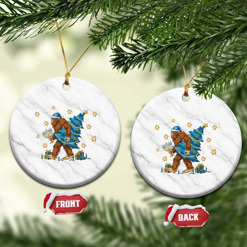 Funny Hanukkah Bigfoot Lover Jewish Holiday Gift Ceramic Ornament TS12 1pc White Marble Print Your Wear