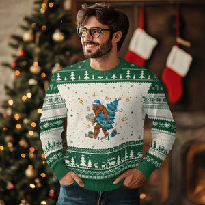 Funny Hanukkah Bigfoot Lover Jewish Holiday Gift Ugly Christmas Sweater TS12 Beige Green Print Your Wear