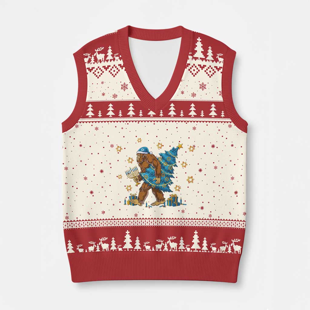 Funny Hanukkah Bigfoot Lover Jewish Holiday Gift V-Neck Knit Sweater Vest TS12 Beige Red Print Your Wear