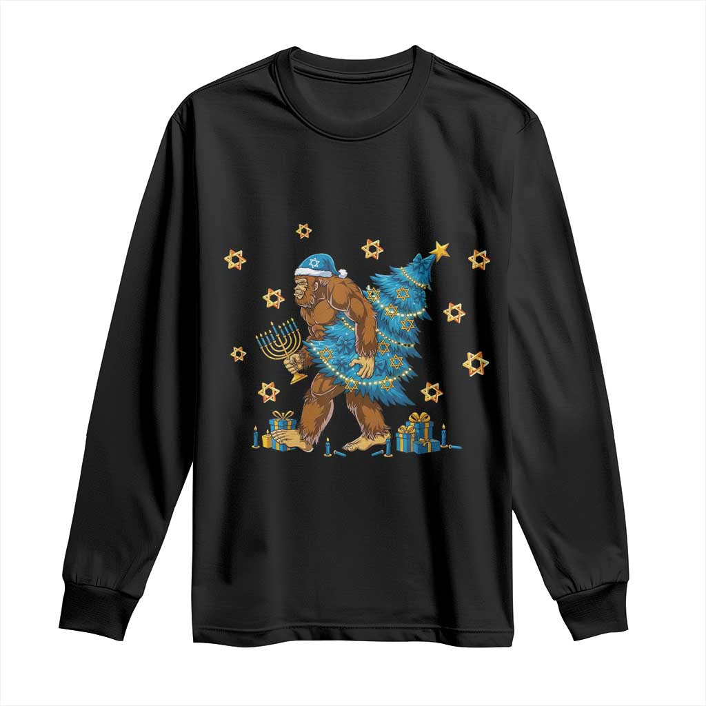 Funny Hanukkah Bigfoot Lover Jewish Holiday Gift Long Sleeve Shirt TS12 Black Print Your Wear