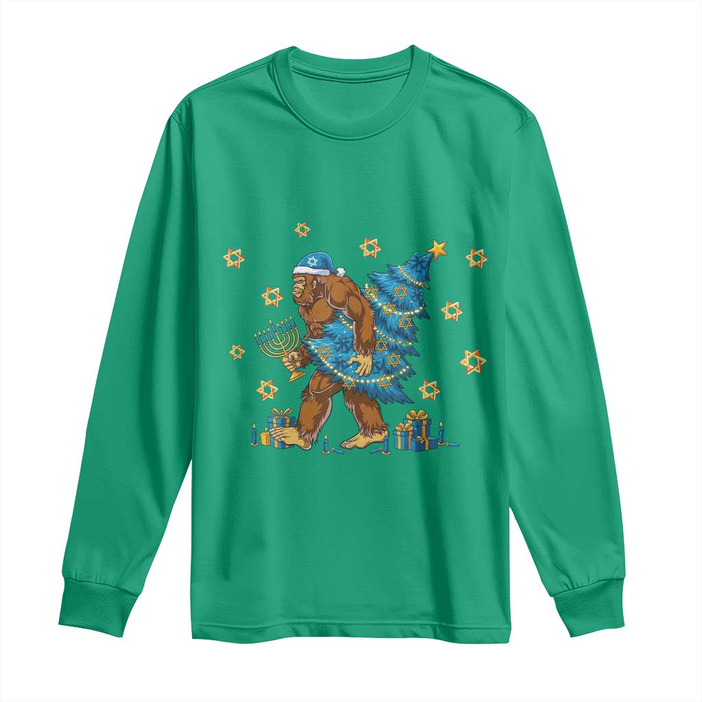 Funny Hanukkah Bigfoot Lover Jewish Holiday Gift Long Sleeve Shirt TS12 Irish Green Print Your Wear