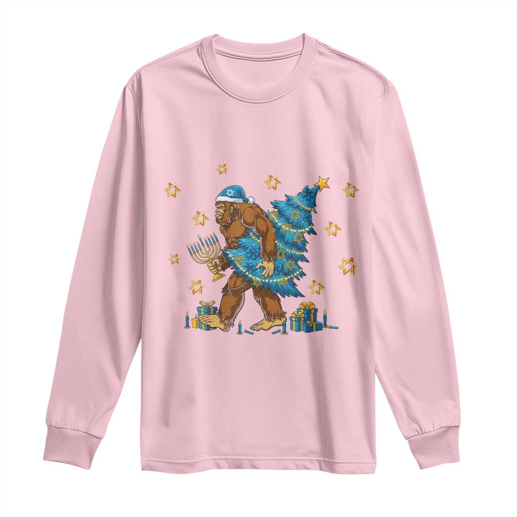 Funny Hanukkah Bigfoot Lover Jewish Holiday Gift Long Sleeve Shirt TS12 Light Pink Print Your Wear