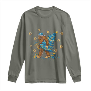 Funny Hanukkah Bigfoot Lover Jewish Holiday Gift Long Sleeve Shirt TS12 Military Green Print Your Wear