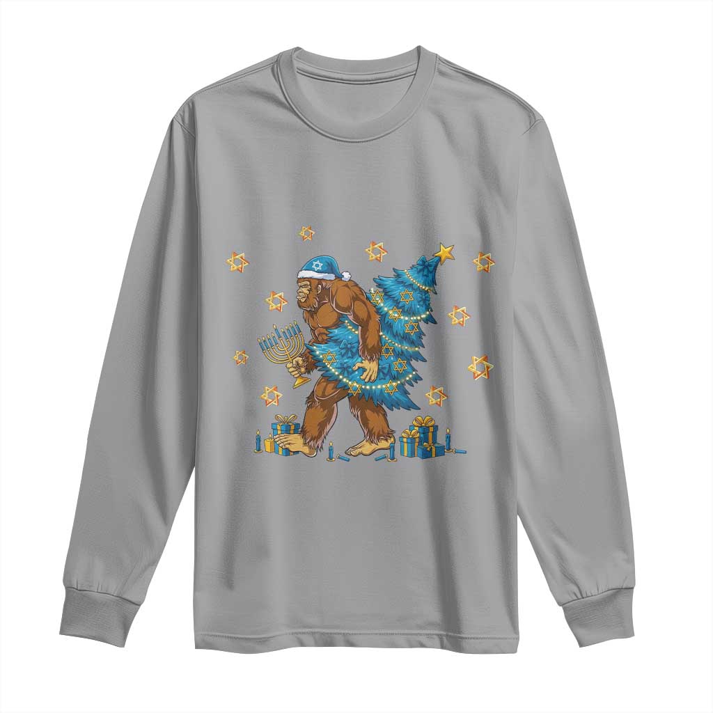 Funny Hanukkah Bigfoot Lover Jewish Holiday Gift Long Sleeve Shirt TS12 Sport Gray Print Your Wear