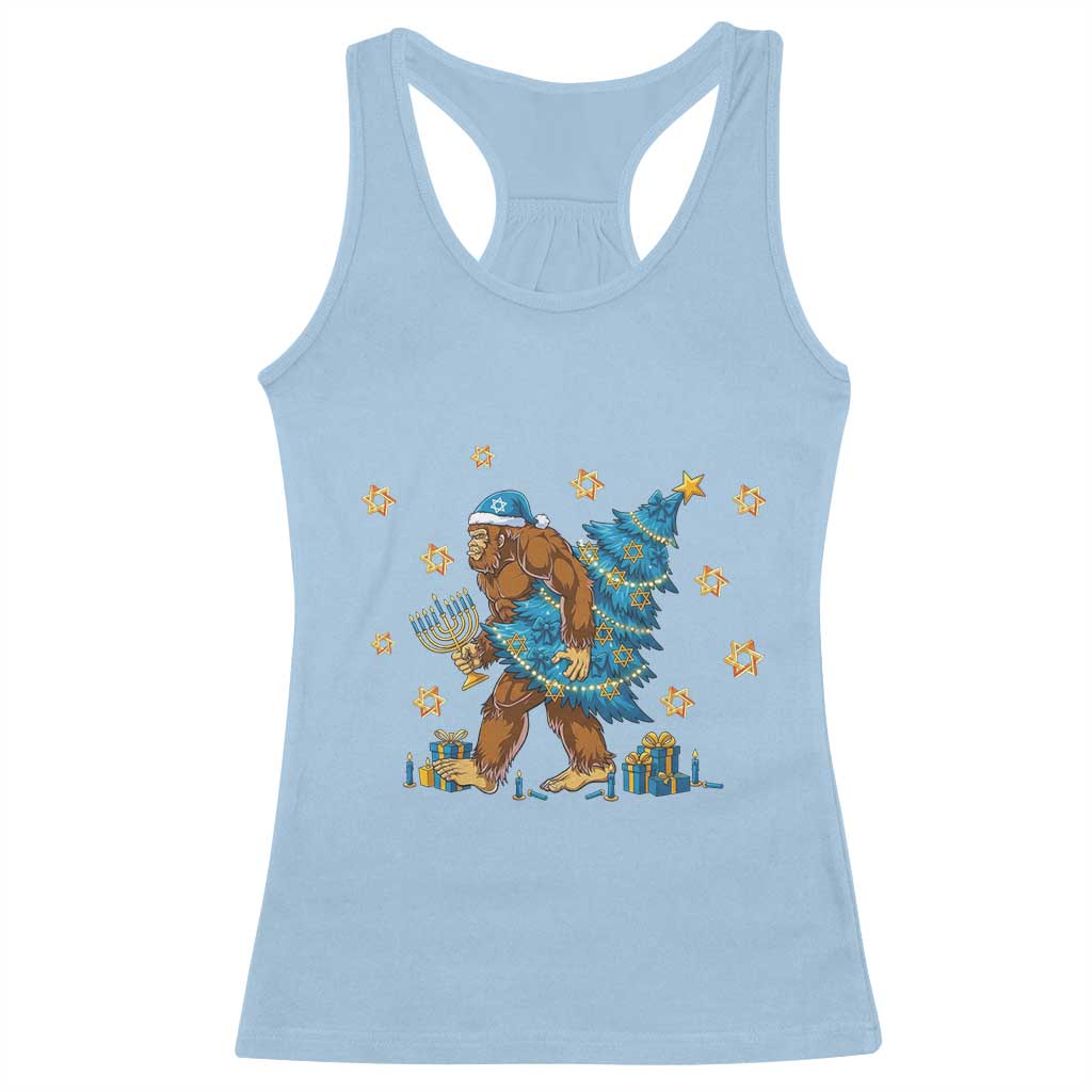 Funny Hanukkah Bigfoot Lover Jewish Holiday Gift Racerback Tank Top TS12 Light Blue Print Your Wear