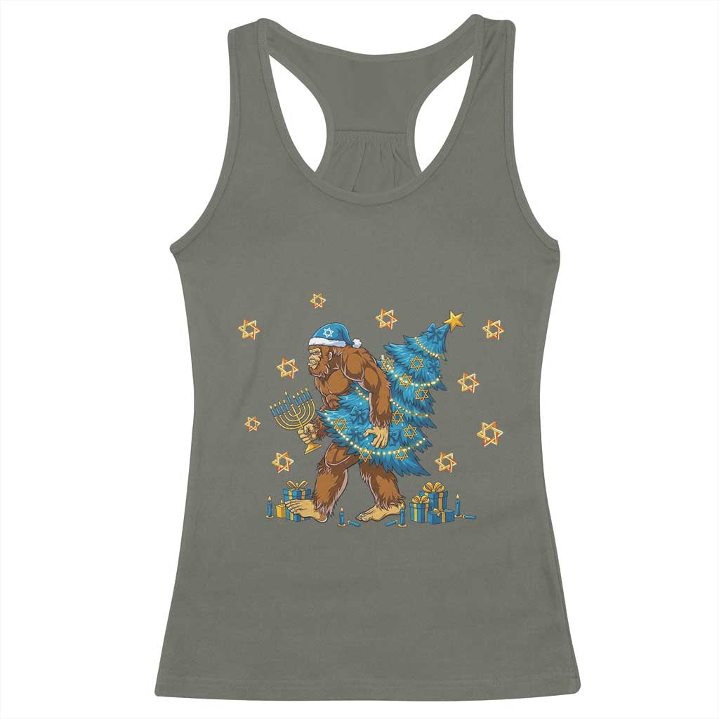 Funny Hanukkah Bigfoot Lover Jewish Holiday Gift Racerback Tank Top TS12 Military Green Print Your Wear