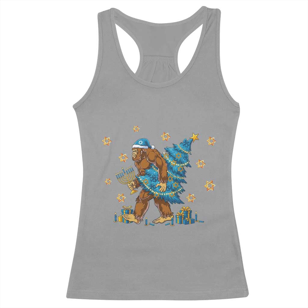 Funny Hanukkah Bigfoot Lover Jewish Holiday Gift Racerback Tank Top TS12 Sport Gray Print Your Wear