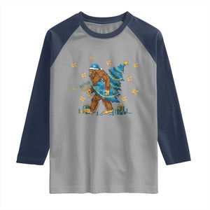 Funny Hanukkah Bigfoot Lover Jewish Holiday Gift Raglan Shirt TS12 Sport Gray Navy Print Your Wear