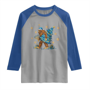 Funny Hanukkah Bigfoot Lover Jewish Holiday Gift Raglan Shirt TS12 Sport Gray Royal Print Your Wear