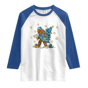 Funny Hanukkah Bigfoot Lover Jewish Holiday Gift Raglan Shirt TS12 White Royal Print Your Wear