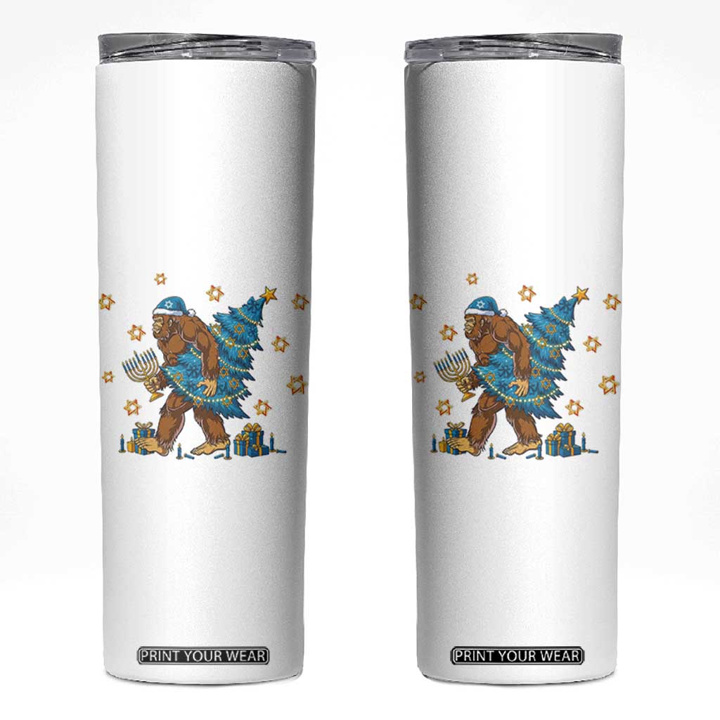Funny Hanukkah Bigfoot Lover Jewish Holiday Gift Skinny Tumbler TS12 White Print Your Wear
