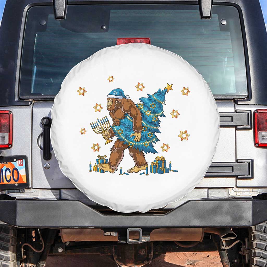 Funny Hanukkah Bigfoot Lover Jewish Holiday Gift Spare Tire Cover TS12 No hole Black Print Your Wear