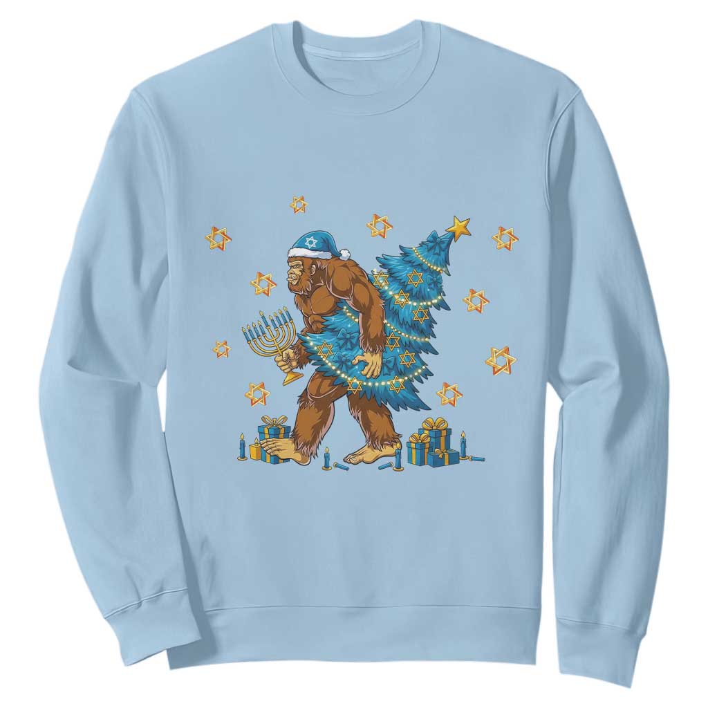 Funny Hanukkah Bigfoot Lover Jewish Holiday Gift Sweatshirt TS12 Light Blue Print Your Wear