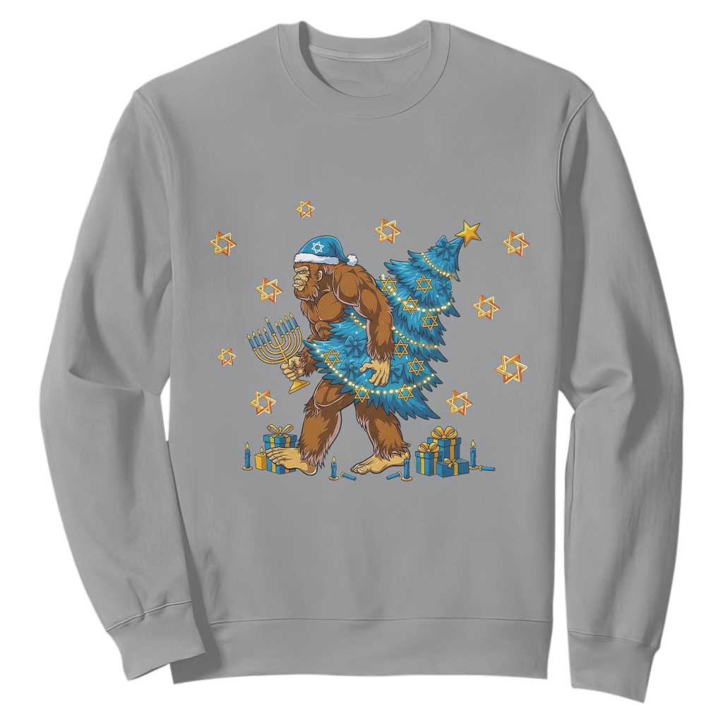 Funny Hanukkah Bigfoot Lover Jewish Holiday Gift Sweatshirt TS12 Sport Gray Print Your Wear