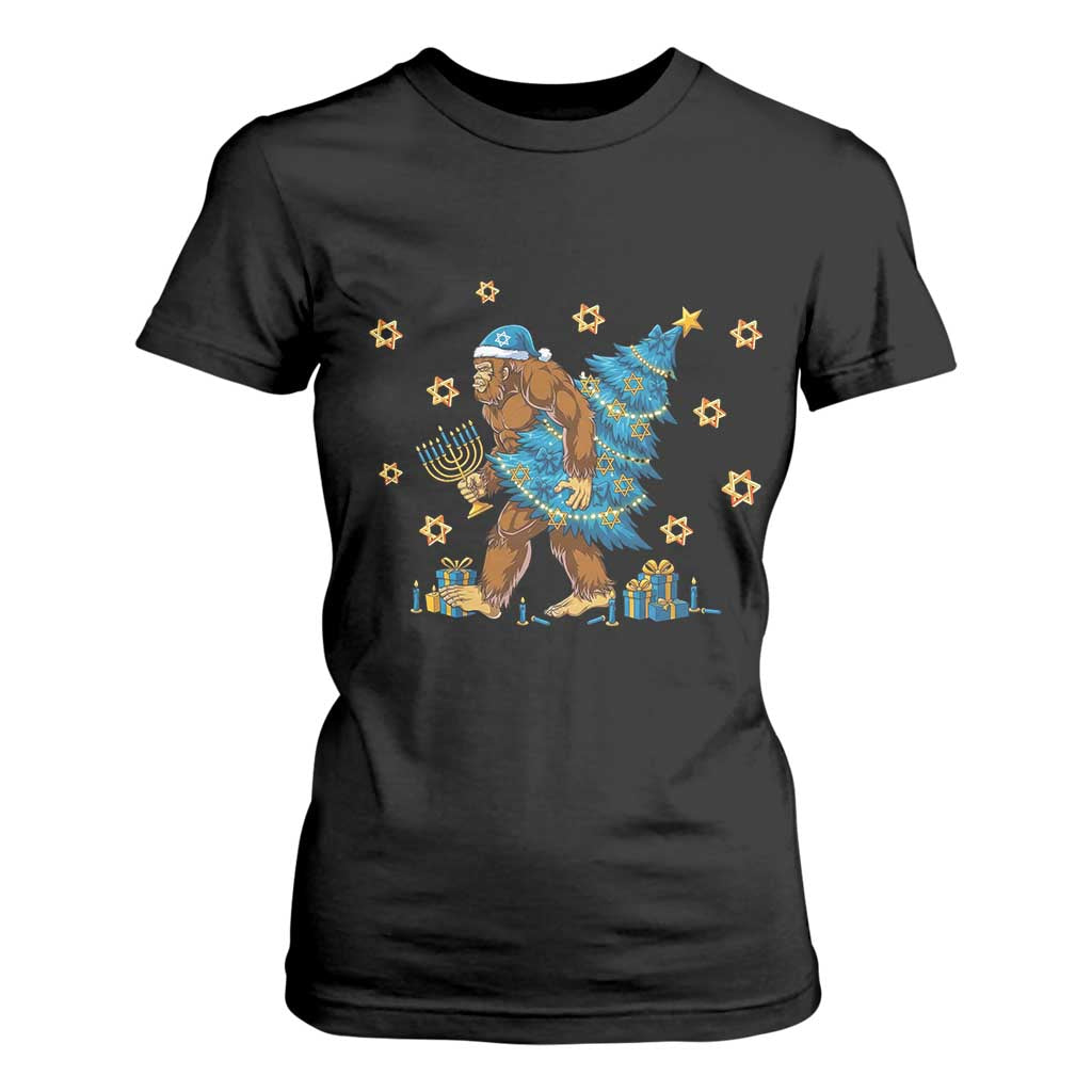 Funny Hanukkah Bigfoot Lover Jewish Holiday Gift T Shirt For Women TS12 Black Print Your Wear