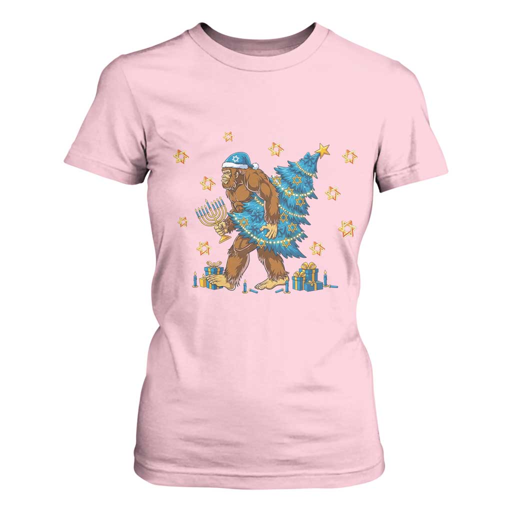 Funny Hanukkah Bigfoot Lover Jewish Holiday Gift T Shirt For Women TS12 Light Pink Print Your Wear
