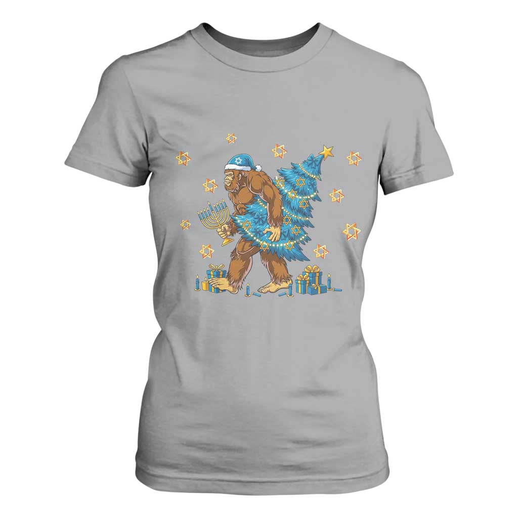 Funny Hanukkah Bigfoot Lover Jewish Holiday Gift T Shirt For Women TS12 Sport Gray Print Your Wear