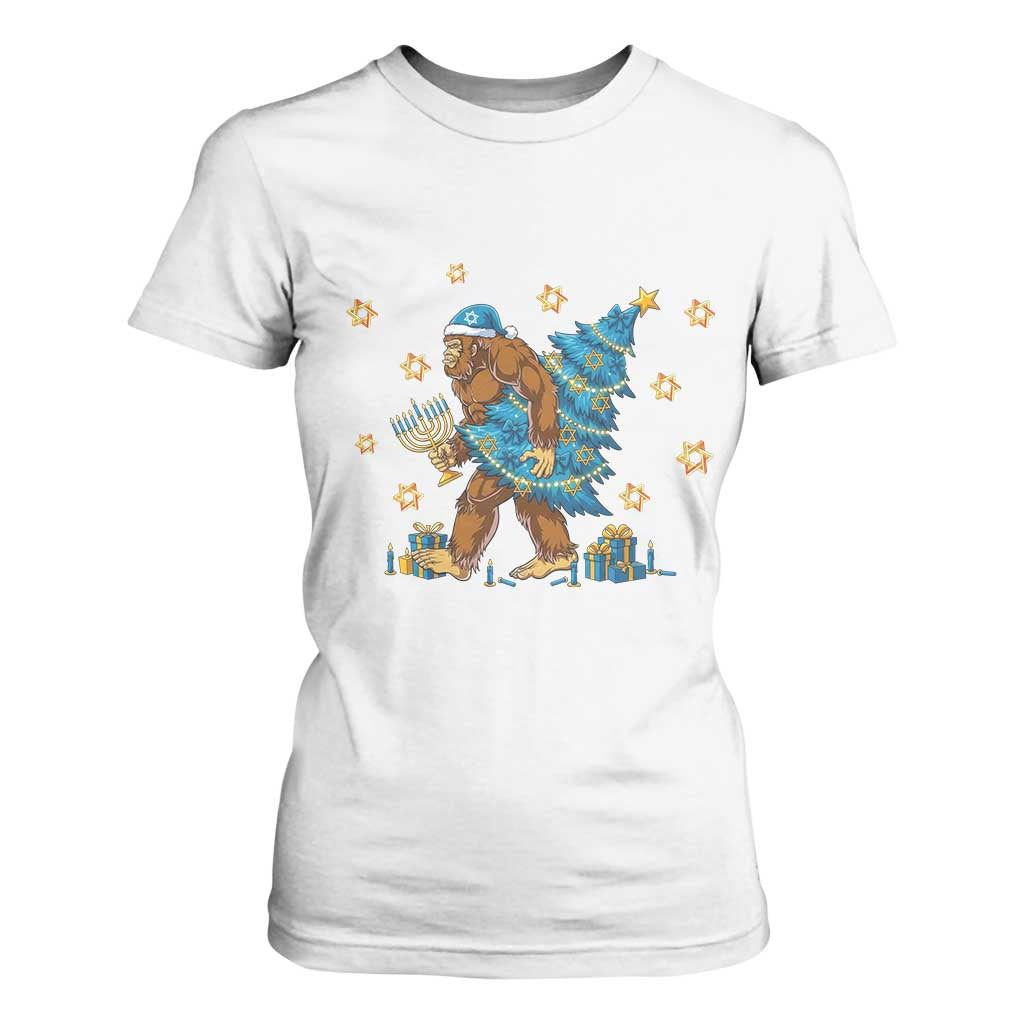 Funny Hanukkah Bigfoot Lover Jewish Holiday Gift T Shirt For Women TS12 White Print Your Wear