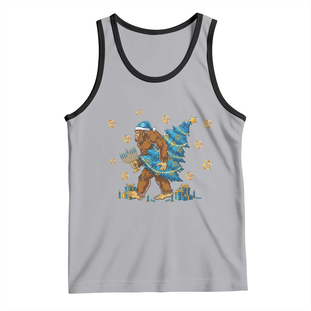 Funny Hanukkah Bigfoot Lover Jewish Holiday Gift Tank Top TS12 Athletic Heather Black Print Your Wear