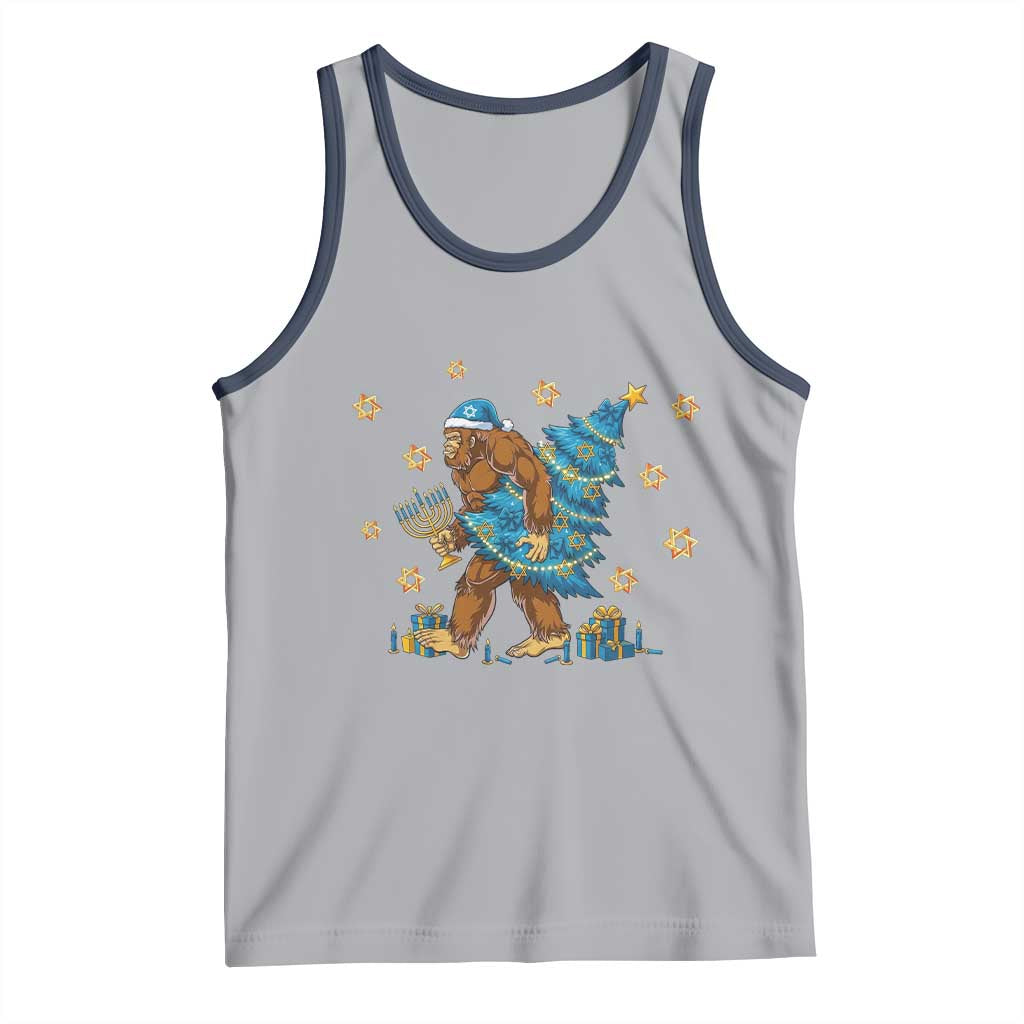 Funny Hanukkah Bigfoot Lover Jewish Holiday Gift Tank Top TS12 Athletic Heather Navy Print Your Wear