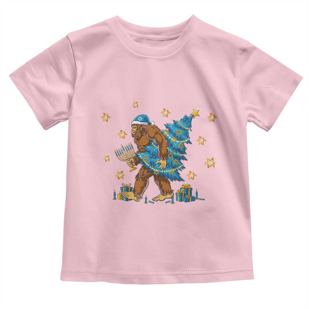 Funny Hanukkah Bigfoot Lover Jewish Holiday Gift Toddler T Shirt TS12 Light Pink Print Your Wear