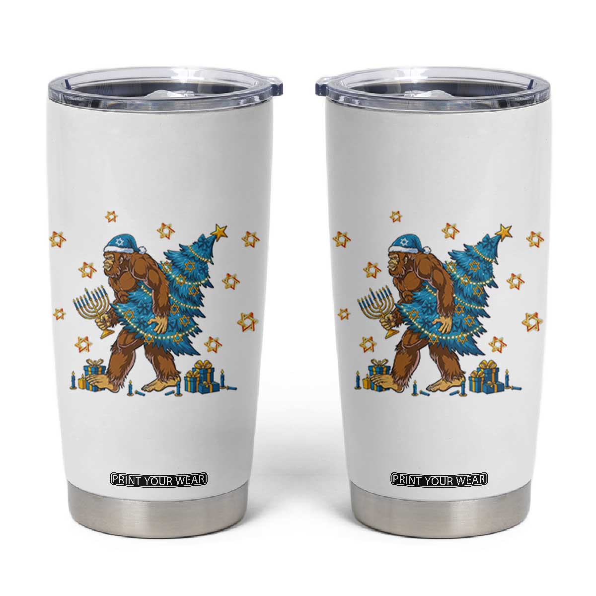 Funny Hanukkah Bigfoot Lover Jewish Holiday Gift Tumbler Cup TS12 White Print Your Wear