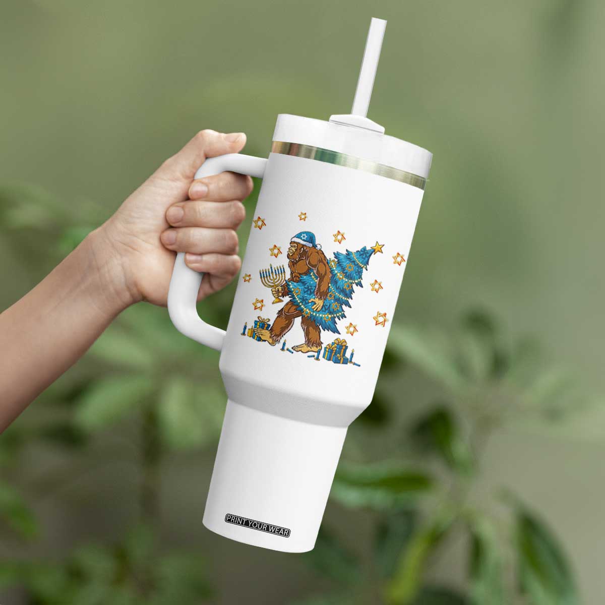 Funny Hanukkah Bigfoot Lover Jewish Holiday Gift Tumbler With Handle TS12 Print Your Wear