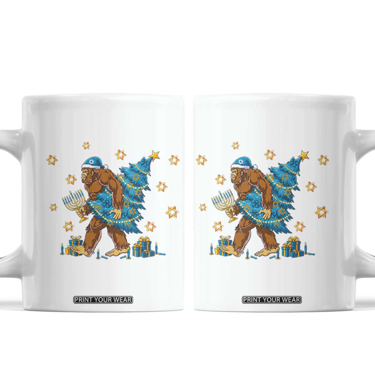Funny Hanukkah Bigfoot Lover Jewish Holiday Gift Coffee Mug TS12 White Print Your Wear