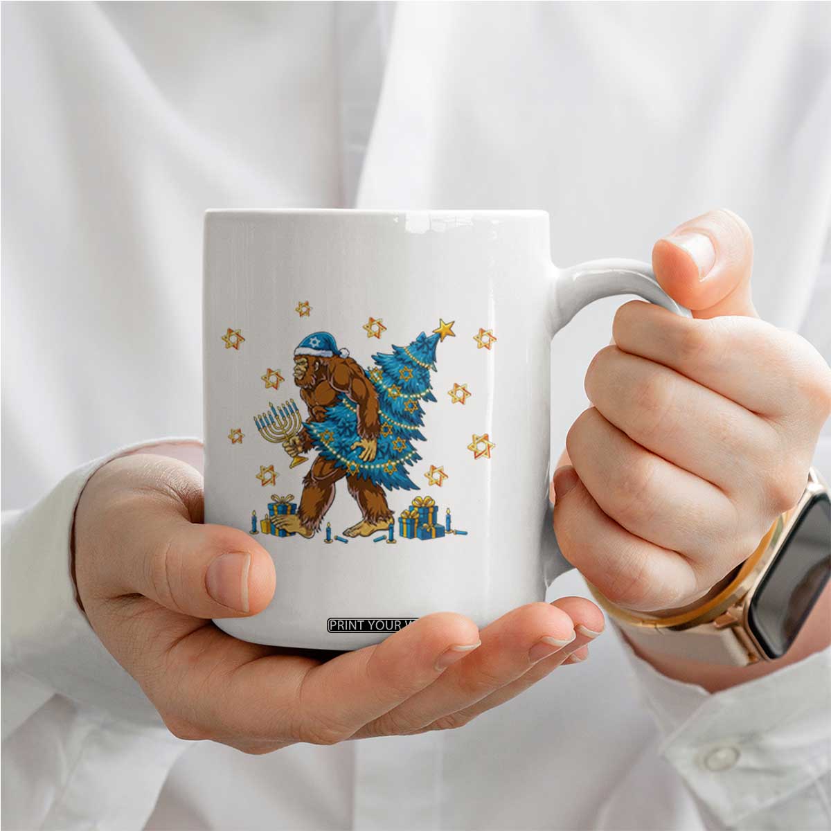 Funny Hanukkah Bigfoot Lover Jewish Holiday Gift Coffee Mug TS12 Print Your Wear