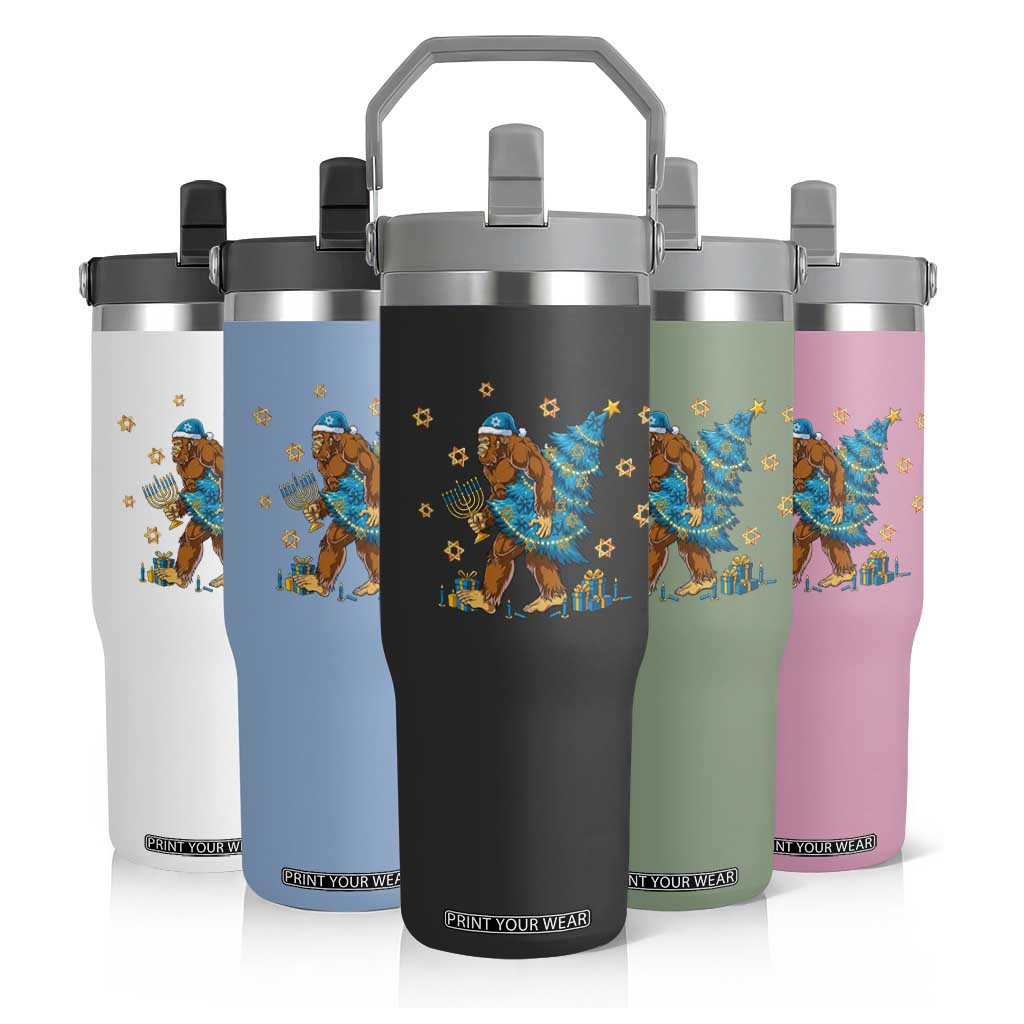 Funny Hanukkah Bigfoot Lover Jewish Holiday Gift Flip Straw Tumbler TS12 Print Your Wear
