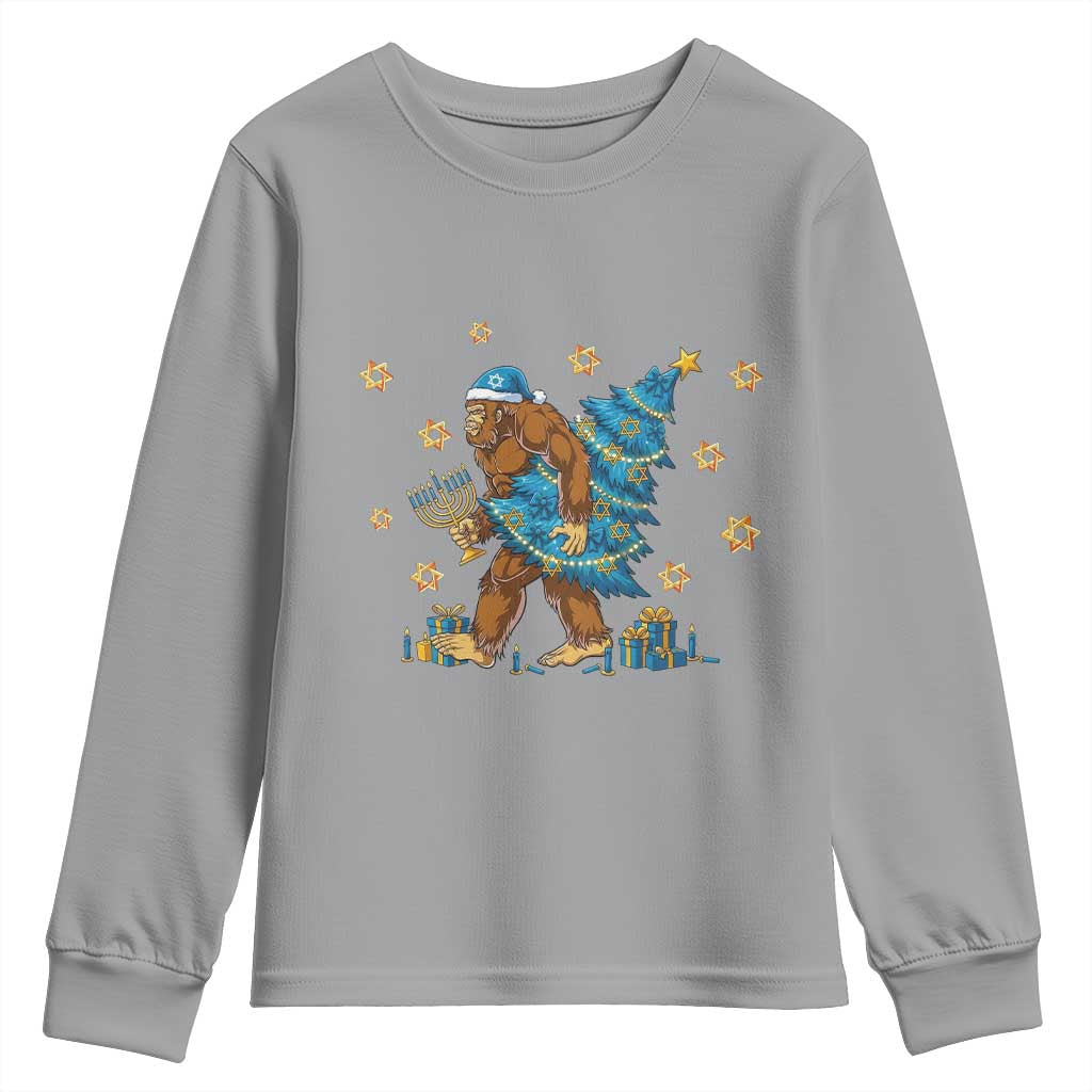 Funny Hanukkah Bigfoot Lover Jewish Holiday Gift Youth Sweatshirt TS12 Sport Gray Print Your Wear
