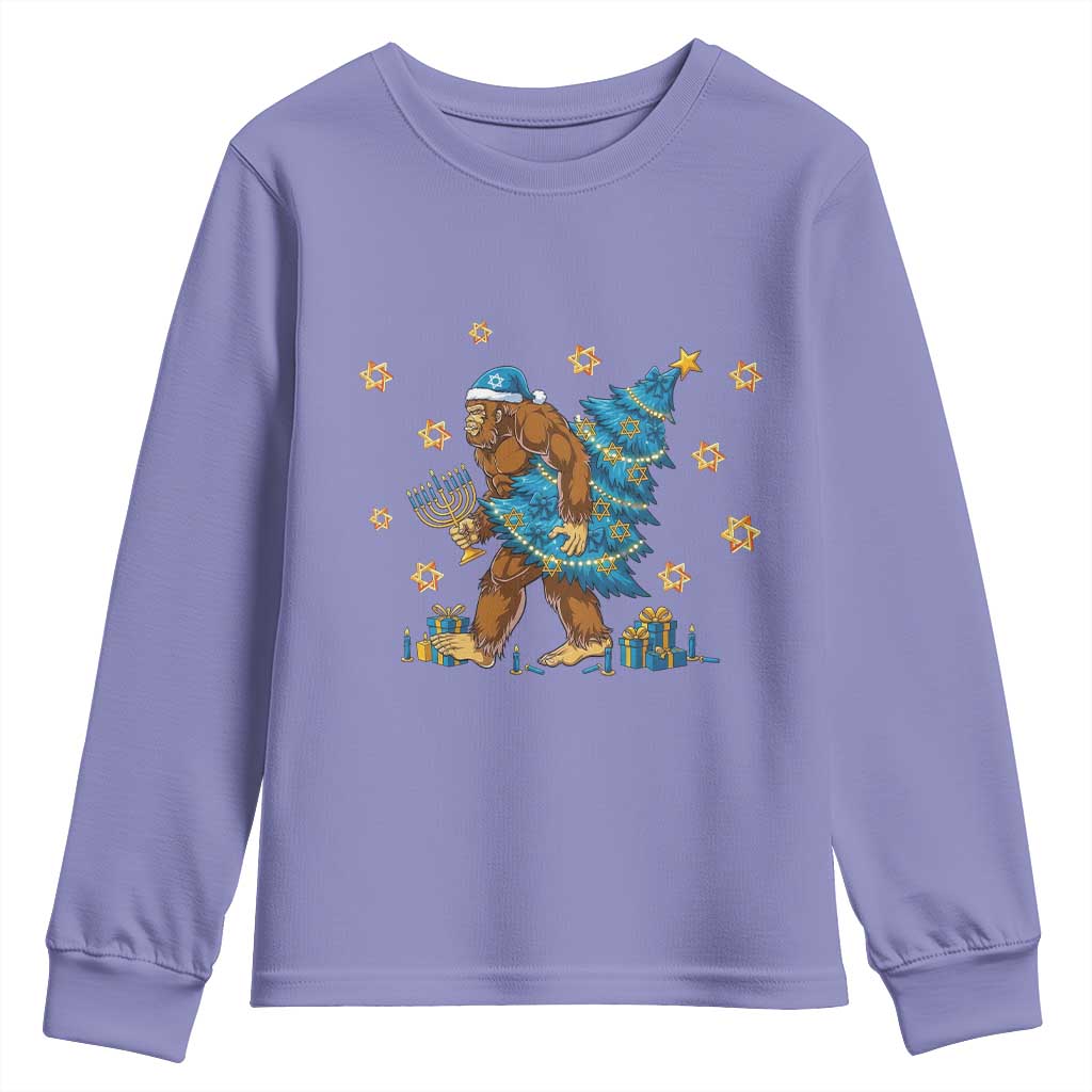 Funny Hanukkah Bigfoot Lover Jewish Holiday Gift Youth Sweatshirt TS12 Violet Print Your Wear