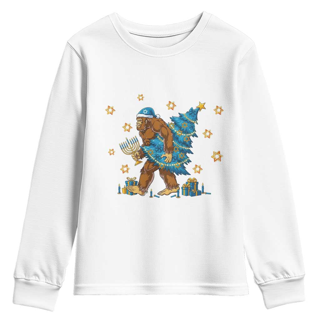 Funny Hanukkah Bigfoot Lover Jewish Holiday Gift Youth Sweatshirt TS12 White Print Your Wear