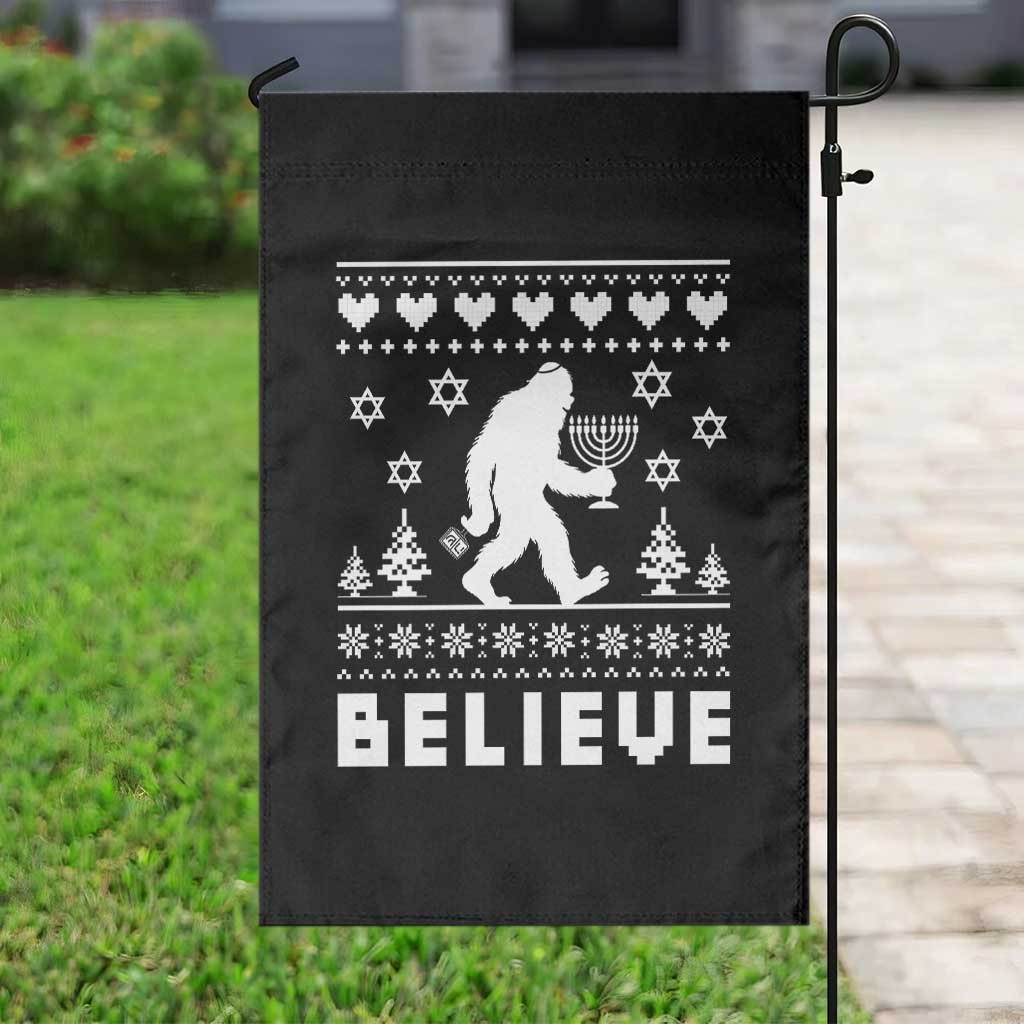 Funny Hanukkah Bigfoot Garden Flag Believe Ugly Sweater Jewish Holiday Gift TS12 Print Your Wear