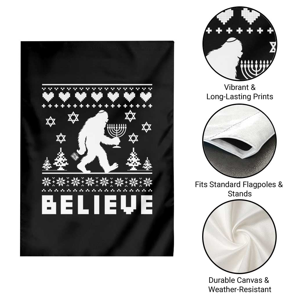 Funny Hanukkah Bigfoot Garden Flag Believe Ugly Sweater Jewish Holiday Gift TS12 Print Your Wear